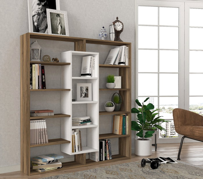 Hanah Home Estantería Escandinava Nogal y Blanco 125x135.7x22 cm